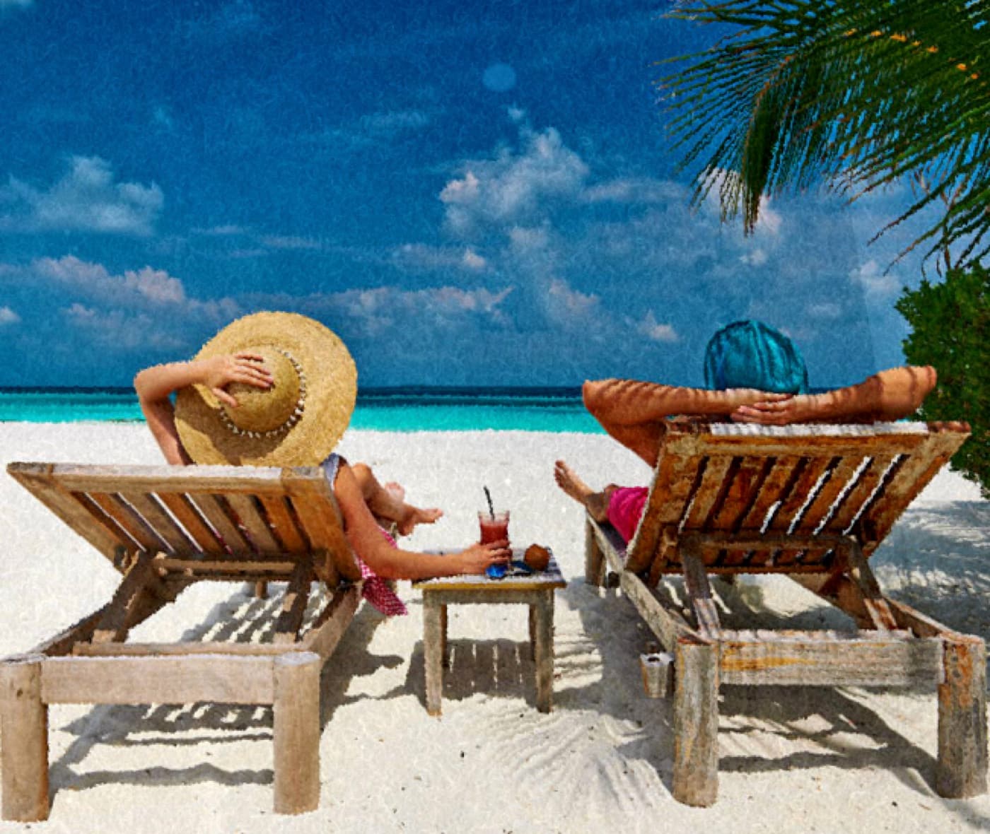 Two beach loungers under palms — Loosey Goosey's unbothered world