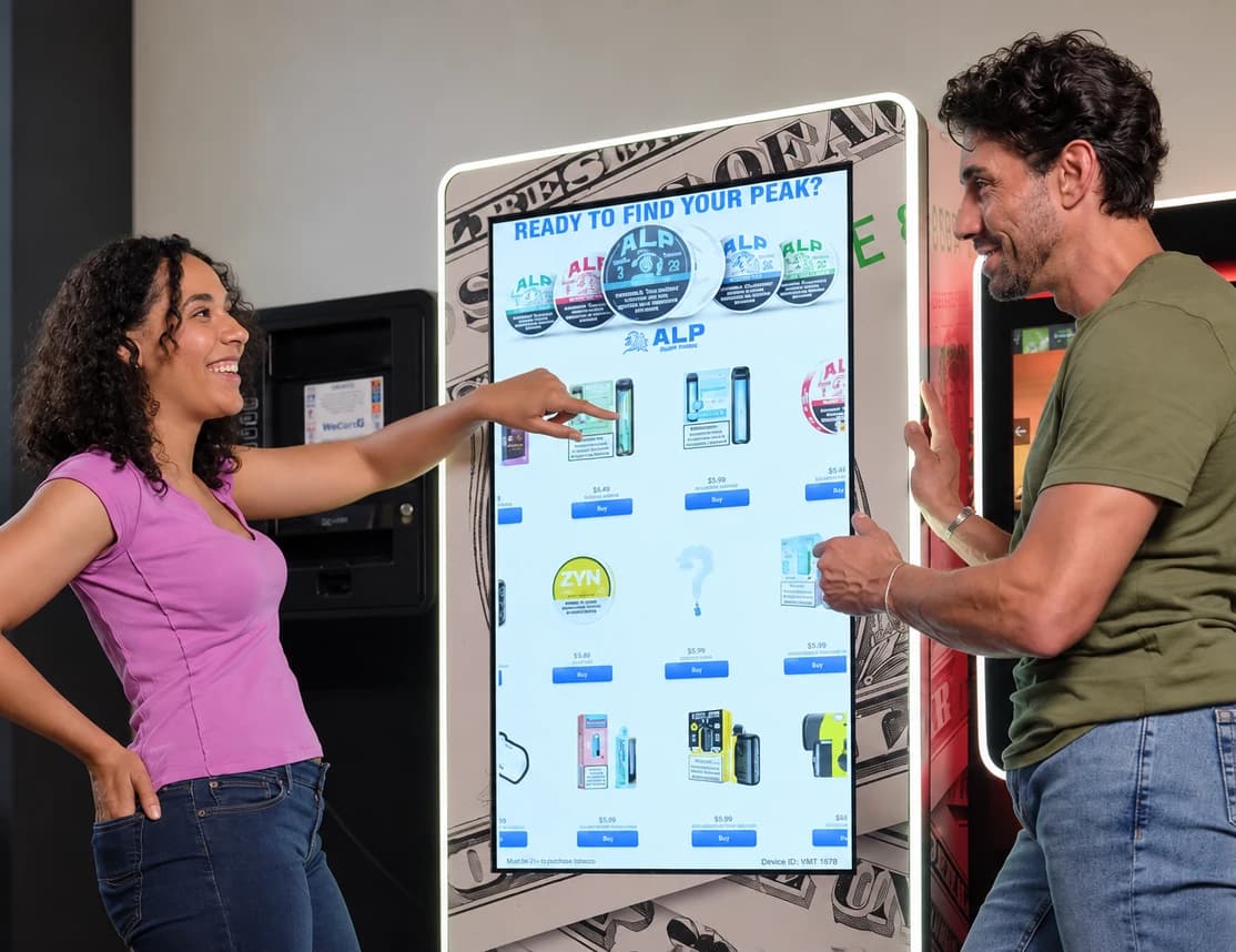 Two customers using a VTM vending machine